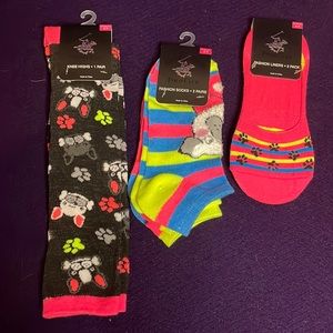 NWT Beverly Hills Polo Club woman’s fashion socks lot bulldog theme 6 pairs